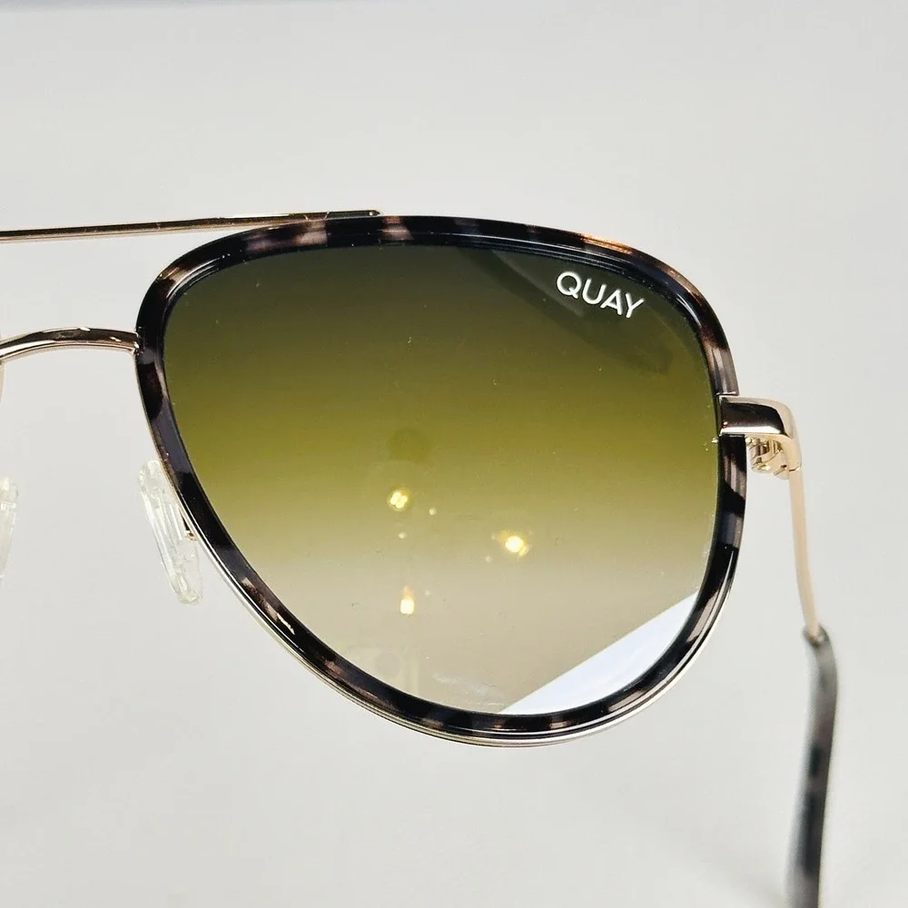 Luxe Quay All In Tortoise Aviator Sunglasses Gold w/ Brown Fade Gradient Lenses